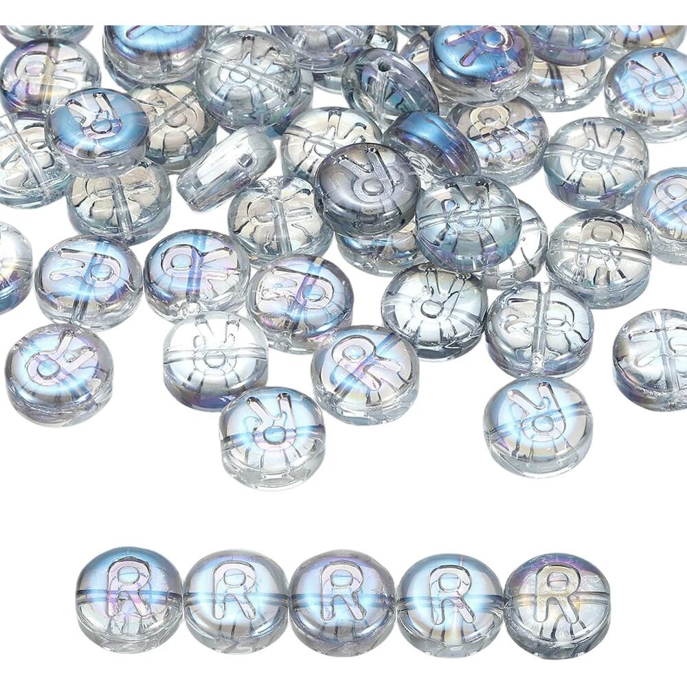 uxcell Glass Letter R Beads 60pc Blue Alphabet Craft Jewelry Beads NEW